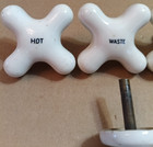 Vintage White Porcelain Hot Cold Waste Diverter Faucet Handles Cross Knobs