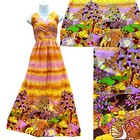 Vintage 1960s Hawaiian Polynesian Psychedelic Novelty Print Tiki Maxi Dress