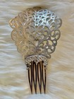 Rare Antique Victorian Sterling Cutwork   Engraving Tortoise Shell Hair Comb