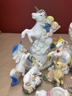 Vintage Lot Of 11 Unicorns Ceramic Horse Mystical Figurines Rare Rainbow
