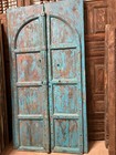 Antique Wooden Entry Door Blue Arched Top Rustic Farmhouse Door 87