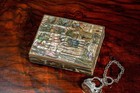 Luminous Vintage Mid Century Abalone Shell Brass Jewelry Trinket Box