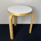 Bent Wood Stool Alvar Aalto For Artek Model 60 White Laminate 1990s Y2k Vintage
