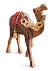 Hand-carved Wooden Camel Figurine  Red Saddle Blanket  Chain  Brown Red