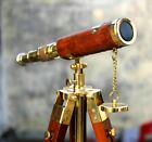 Brass Antique Telescope With Wooden Tripod Collectible Nautical Marine Scope 