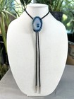 Stunning Vintage Blue Turquoise Agate Slab Bolo Tie With Silver Tips