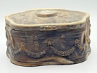 Vtg Incolay Stone Trinket Box With Carved Design   Angel Lid 6 5    Oval