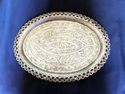 Antique Persian Islamic Silver Plated Tray  Brass Oval Tray W Arabic Engravings