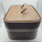 Vintage Hard Shell Train Case Tan Brown Cosmetic Vanity Makeup Box Carry On Mcm
