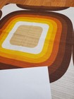 Awesome Rare Vintage Mid Century Retro 70s Yel Brn Rounded Squares Sml Fabric 