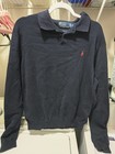 Polo By Ralph Lauren Men   s Navy Cotton Knit Collared Polo Pony Sweater L