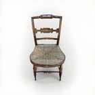 Antique Slat Back Rush Seat Hand Painted   Gold Stenciled Farmhouse Chair 1820