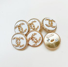 Stamped Lot Of 6 Designer Rhinestone White And Gold Button