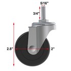 Aagut 2  Swivel Threaded Casters  5 16 -18 X 3 4  Stem Rubber Caster With 360 De