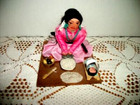 1960s Souvenir New Mexico Navajo Indian Doll Velvet Dress Papoose Corn Grinder