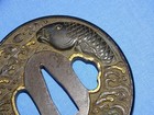 Japanese Samurai Sword Guard Tsuba  Iron W  Shakudo Carp Koi Fish   43 