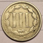 1866 Three 3 Cent Nickel Coin - Vf Condition - 3 Cent 3c Nickel Type Civil War