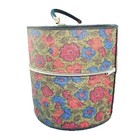 Vintage Floral Round Train Case Travel Makeup Vanity Bag Red Blue Gold Retro