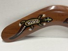 Vintage Australian Aboriginal Wood Boomerang Hand Painted Kangaroo Lizard 12 In