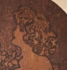1910 s Pyrography Wooden Oval Wall Hanging Young Lady With Flowers Art Nouveau