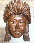 Vintage Rosewood Hand-carved Asian Face Mask-set Of 2  Wall Decor  4-inch Each