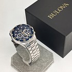 Bulova Marine Star 98b400 Blue Dial Stainless Steel Chronograph Men s Watch New