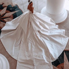 Elegant Strapless Pearls Wedding Dresses A-line Satin Sleeveless Bridal Gowns