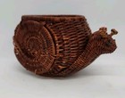 Vintage Brown Wicker Rattan Whimsical Snail House Plant Basket