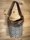 Coach Signature Logo Brown beige Shoulder Bag Zip  Hang Tag Gold Hardware