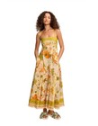 New Women s Alema  Linen Mustard Yellow Spaghetti Strap Floral Dress