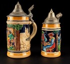 Set Of Two Vintage German Lidded Beer Steins  6    And 6    3 4    Approx   Free Ship