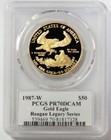 1987 W Gold Reagan Legacy Series  50 Proof American Eagle 1oz Pcgs Pr 70 Dcam