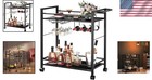 Modern Vintage Black Bar Cart - 2-tier Rolling Wine Cart With Glass Holder