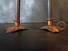 1940s Vintage Pair Drumgold Solid Copper Tricorn Chambersticks Candle Holders     