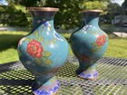 Pair Of Vintage Chinese Cloissane Enamel Based