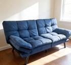 72  Memory Foam Futon Sofa Bed  Blue Faux Suede Convertible Sleeper Couch