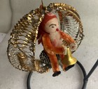 Vintage Elf Gnome Santa Pixie Gold Metal Mesh Bell Christmas Ornament Japan