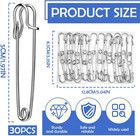 Large Safety Pins  30 Pack Heavy Duty Safety Pins 2 Inch Silver