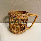 Wicker Rattan Coffee Tea Cup Kitchen Boho Retro Vintage Set Of 4