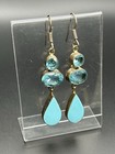 Vintage 925 Sterling Silver Blue Chalcedony   Crystal Teardrop Dangle Earrings 