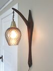 Vintage Mid Century Danish Modern Hanging Light Teak Wall Mount Pendant Lamp Mcm