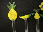 Lot Of 8 Hand Blown Glass Swizzle Stir Sticks Cocktail Cactus Bird Peppers Pear