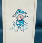Vtg Mcm 14  Steel Litho Pink White Blue Lamb Doll Trunk Case Gold Pattern Lining
