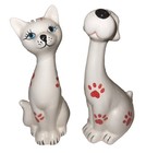 Vintage      Ceramic Cat And Dog Figurines Paw Print Design     Fun