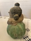 Vintage Wooden Hand-carved Asian Folk Art Sleeping Child On Melon Figurine
