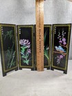 Vintage Asian Style Ebonized Chinoiserie Four-panel Mini Screen Floral   Birds