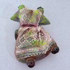Handmade Folk Art Frog Sculpture Mixed Media Textile Doll Wooden Spoon 11  Vtg