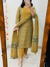 Women Mustard Yellow Printed Kurta Pant Dupatta Set Indian Ethnic 3pc Suit