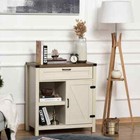 Distressed White Barn Door Buffet With 2 Open Shelves And Cabinet