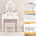 Vanity Makeup Dressing Table Stool Set W 4 Drawers  Mirrors Wood Desk White